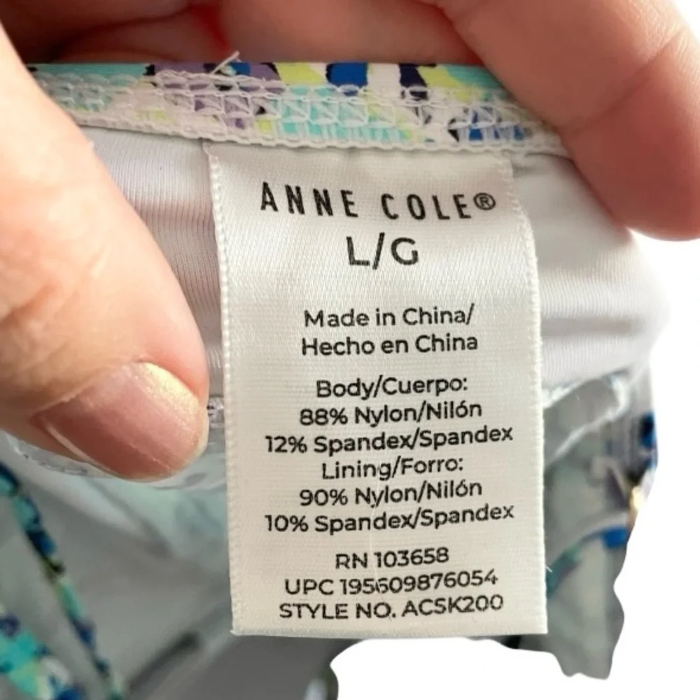 ANNE COLE Women Blue Green Floral Underwire Tankini Top large swim bathing suit